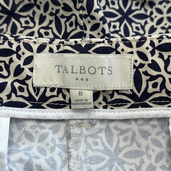 Talbots Capri Pants Women 8 Navy & Cream Geometric Print Cotton & Spandex - Picture 4 of 16